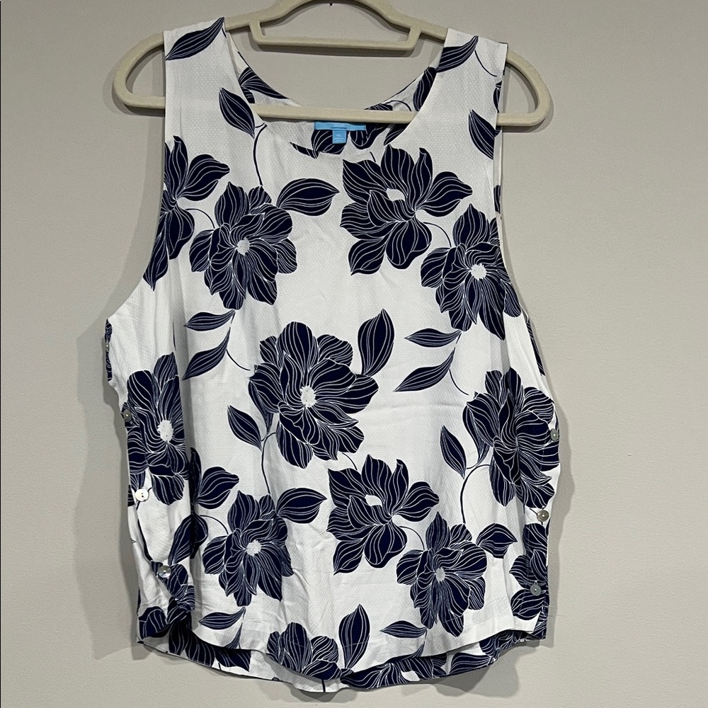 Draper James Rayon Navy Floral Tank Top